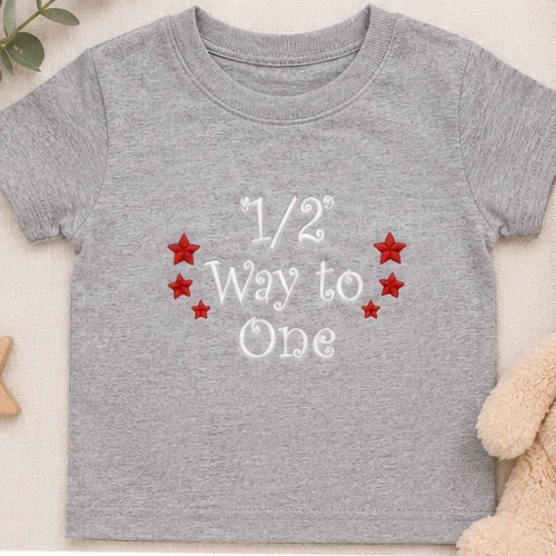 "Halfway to One" Embroidered Baby Outfit | 6 Month Milestone