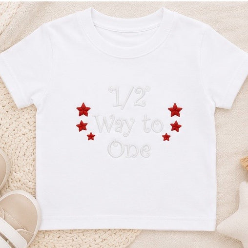 "Halfway to One" Embroidered Baby Outfit | 6 Month Milestone