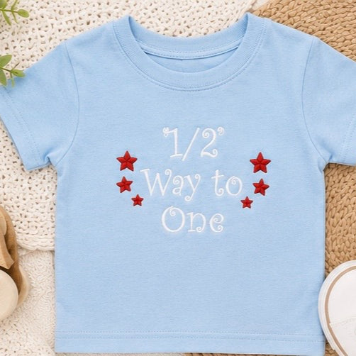 "Halfway to One" Embroidered Baby Outfit | 6 Month Milestone