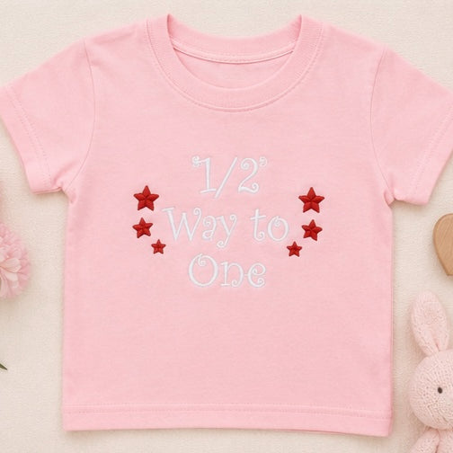 "Halfway to One" Embroidered Baby Outfit | 6 Month Milestone