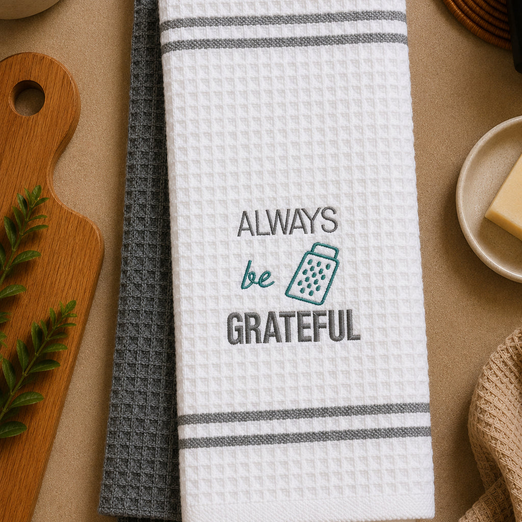 "Always Be Grateful" Kitchen Towel | Embroidered Kitchen Towel Set