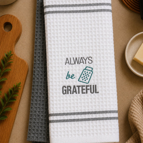 "Always Be Grateful" Kitchen Towel | Embroidered Kitchen Towel Set