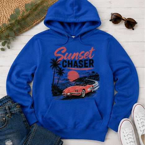 Sunset Chaser Printed Shirt or Hoodie, Retro Beach Graphic Tee
