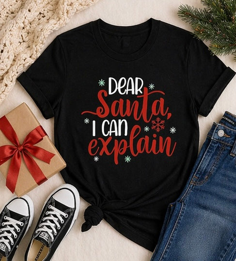 Funny Christmas Printed Tee | Dear Santa, I Can Explain