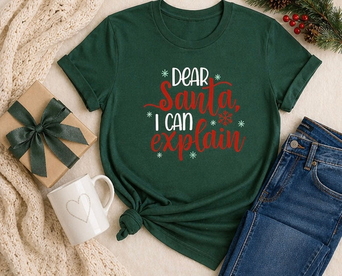 Funny Christmas Printed Tee | Dear Santa, I Can Explain