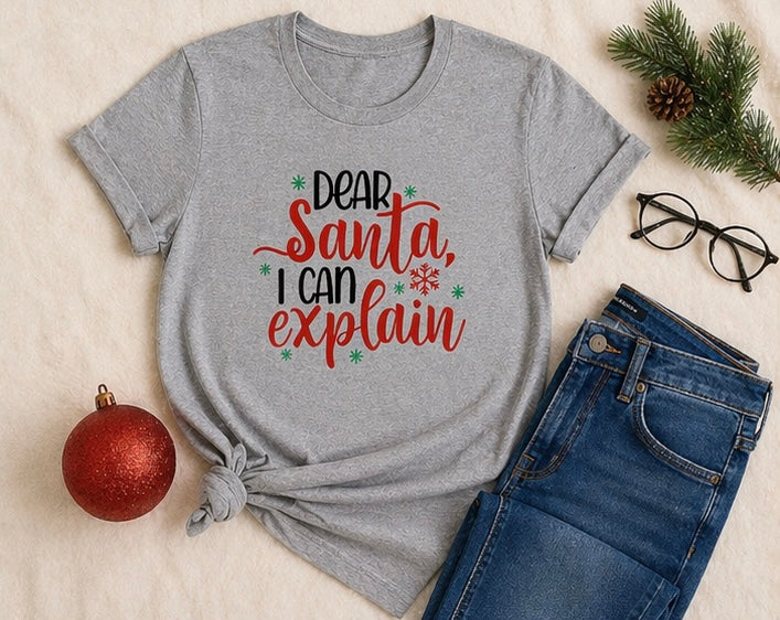 Funny Christmas Printed Tee | Dear Santa, I Can Explain