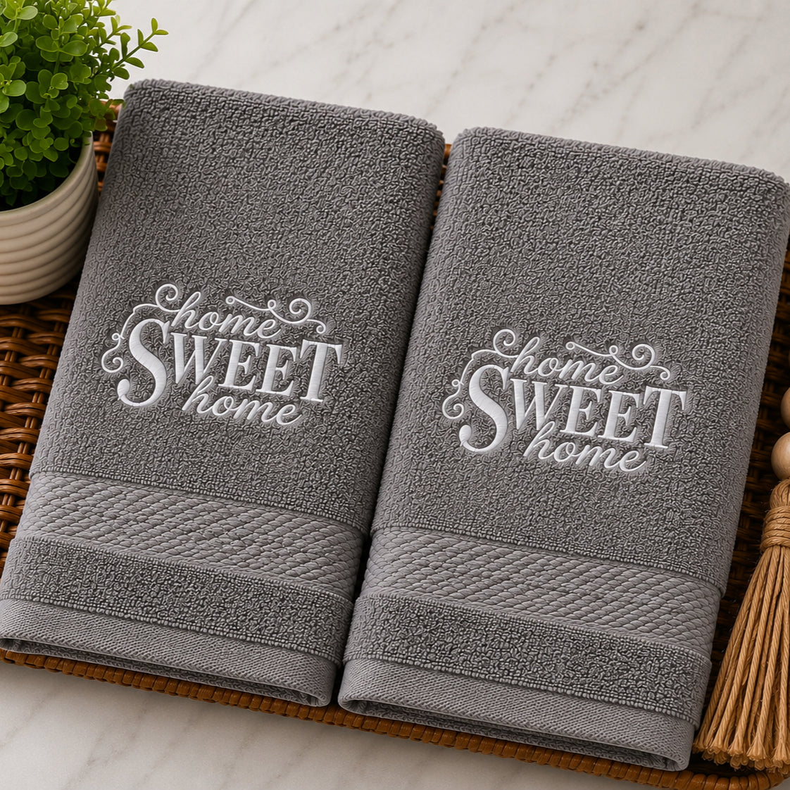 Home Sweet Home Embroidered Kitchen or Bath Towel Set