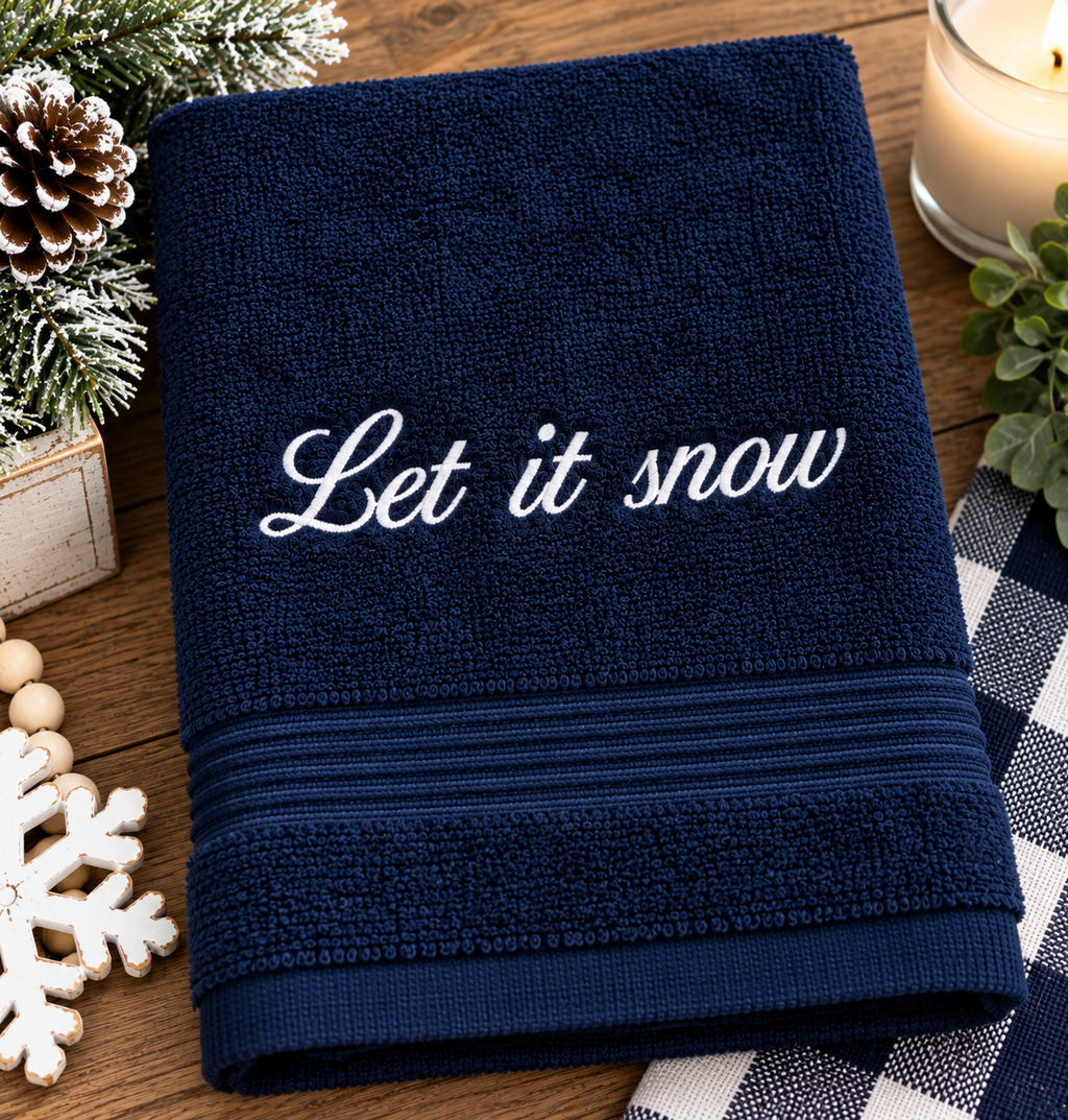 Let It Snow Embroidered Towel Set | Christmas Hand Towels