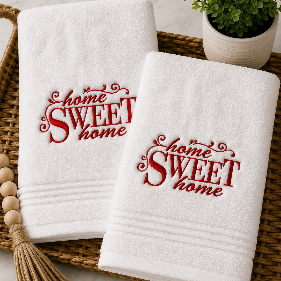 Home Sweet Home Embroidered Kitchen or Bath Towel Set