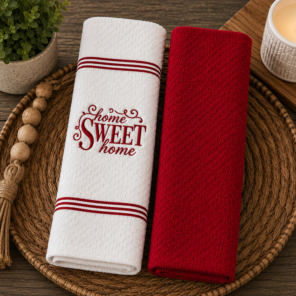 Home Sweet Home Embroidered Kitchen or Bath Towel Set
