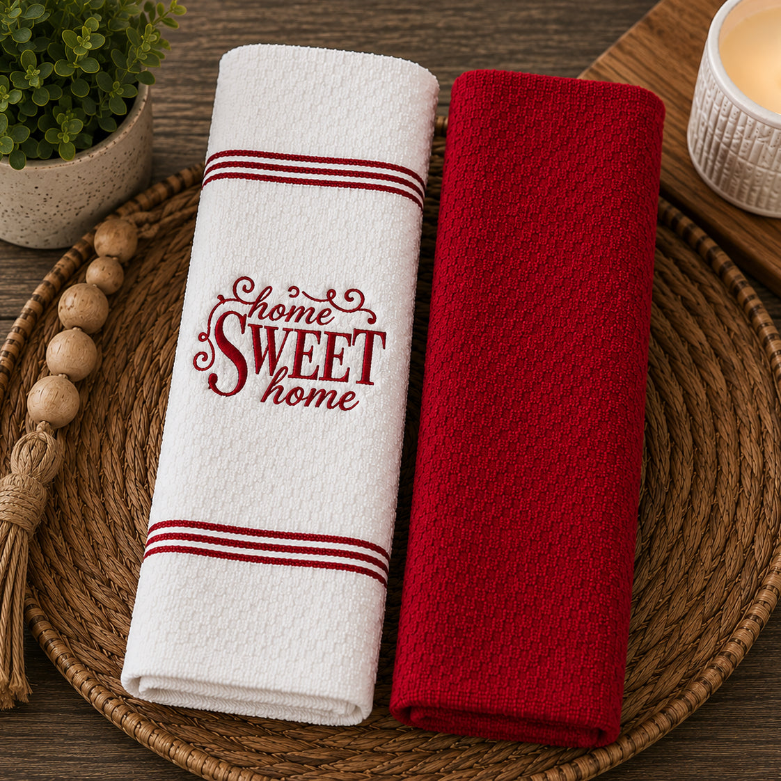 Home Sweet Home Embroidered Kitchen or Bath Towel Set