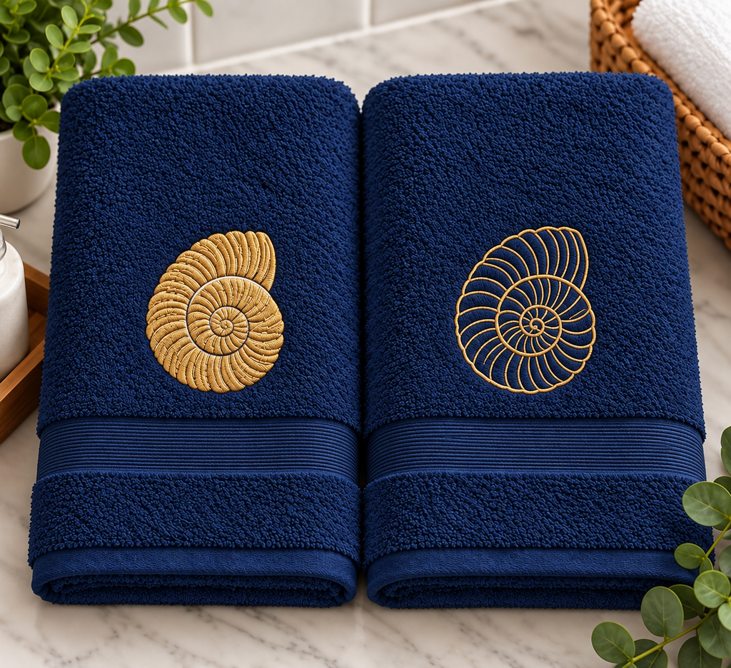 Coastal Shell Embroidered Hand Towel Set | Customized Bath Hand Towels