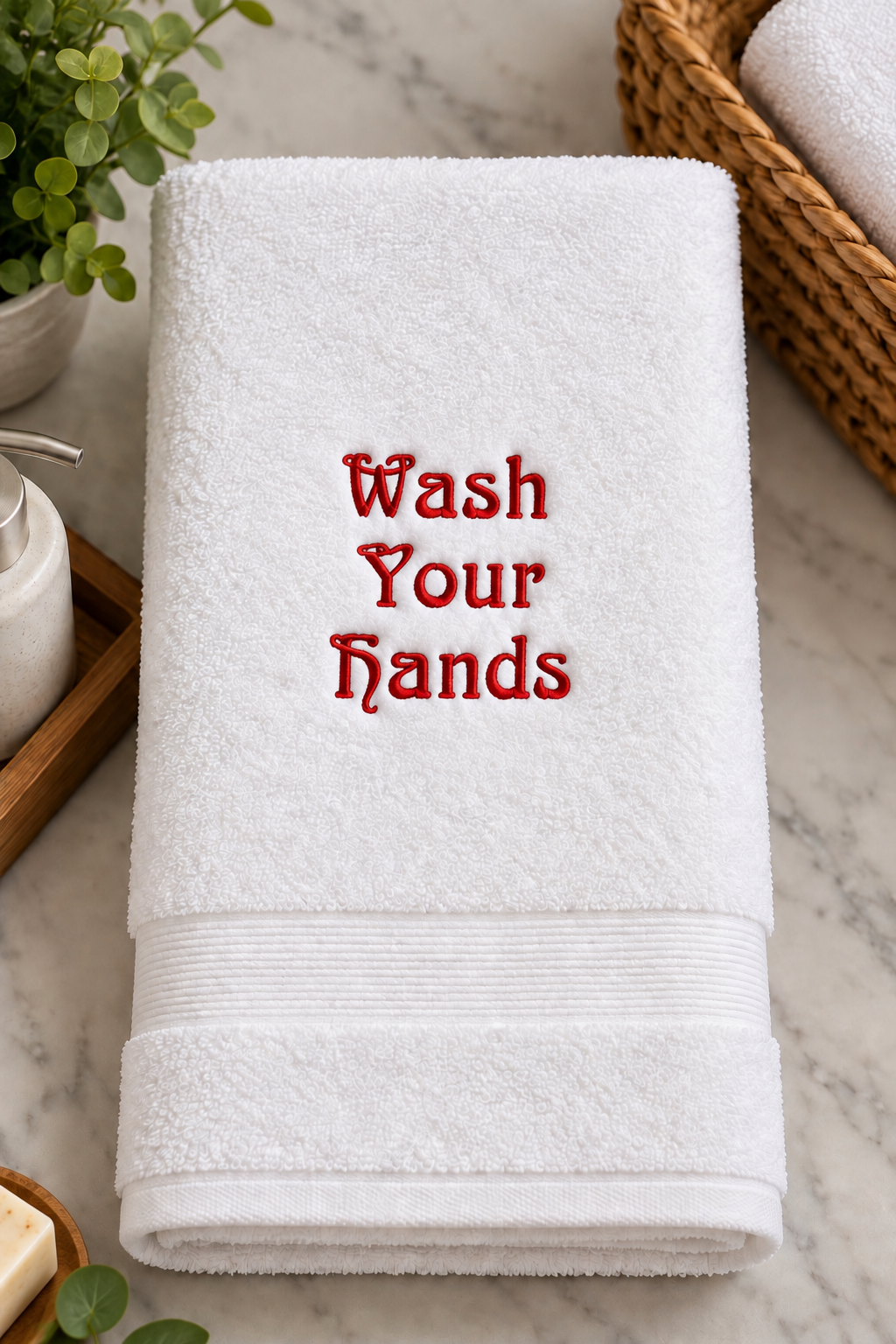 Funny Bathroom Hand Towel | Wash Your Hands Embroidered Towel