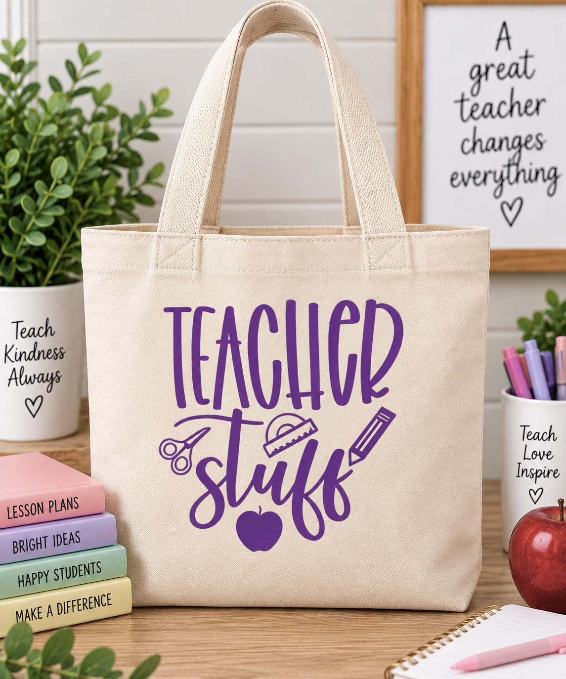 Teacher Stuff Printed Tote Bag | Teacher Appreciation Gift