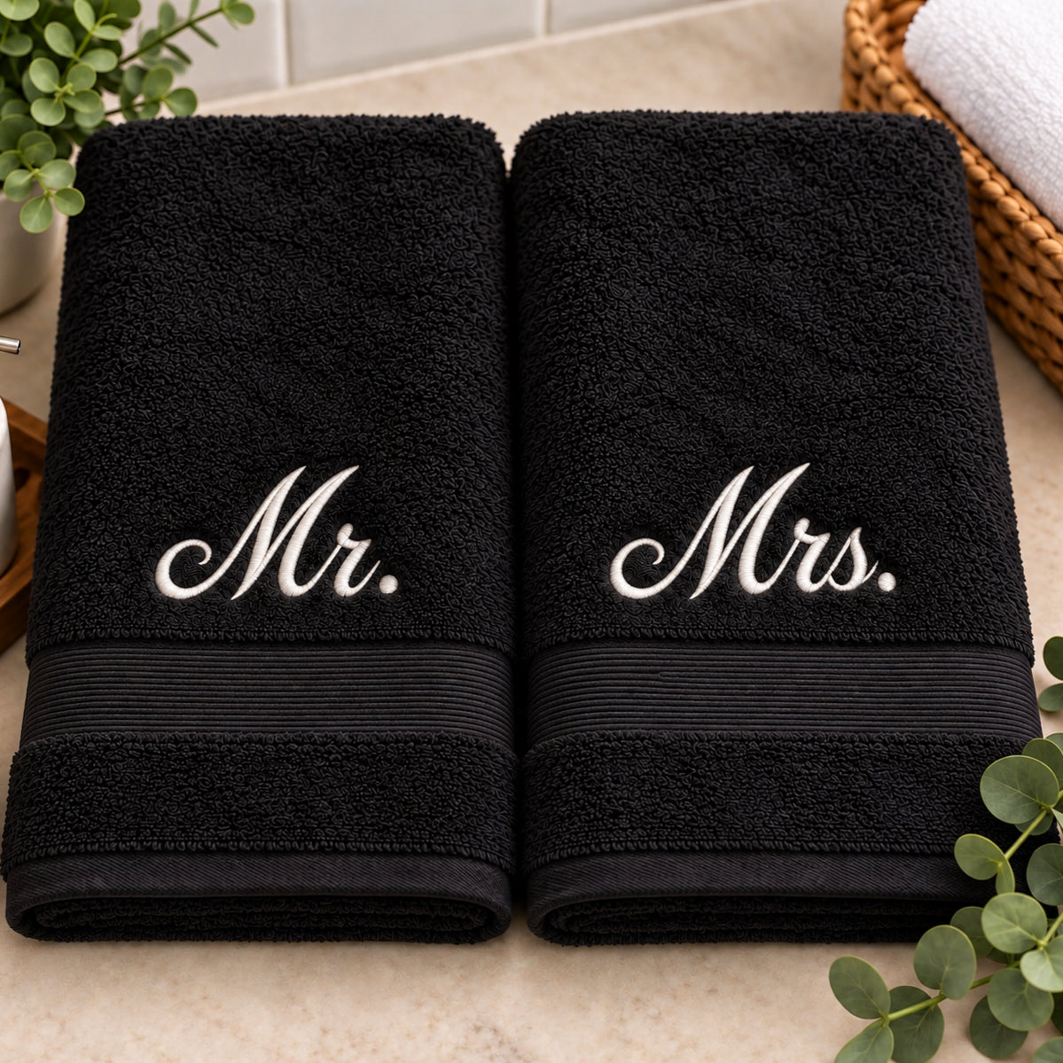 Mr and Mrs Embroidered Towel Set