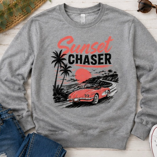 Sunset Chaser Printed Shirt or Hoodie, Retro Beach Graphic Tee