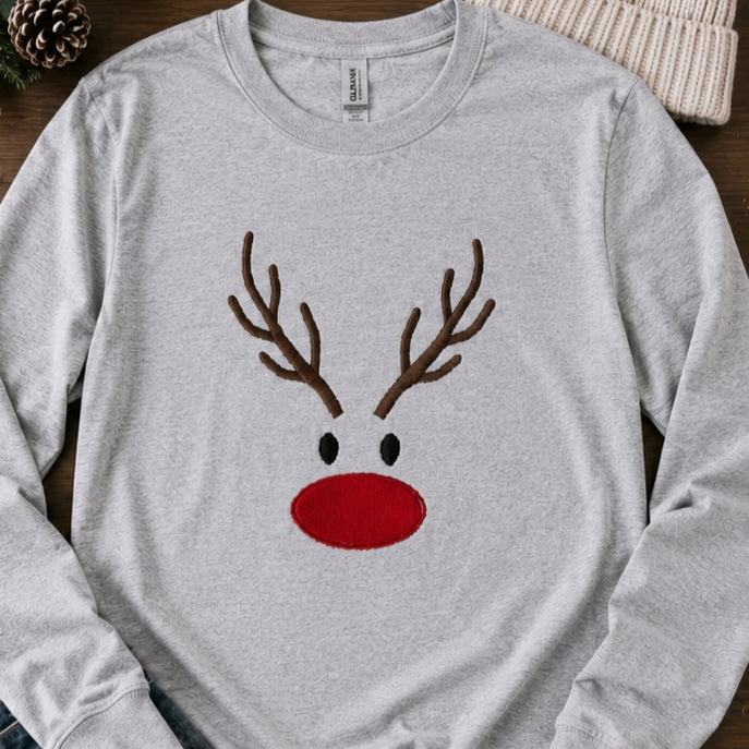 Embroidered Reindeer Hoodie, Christmas Top
