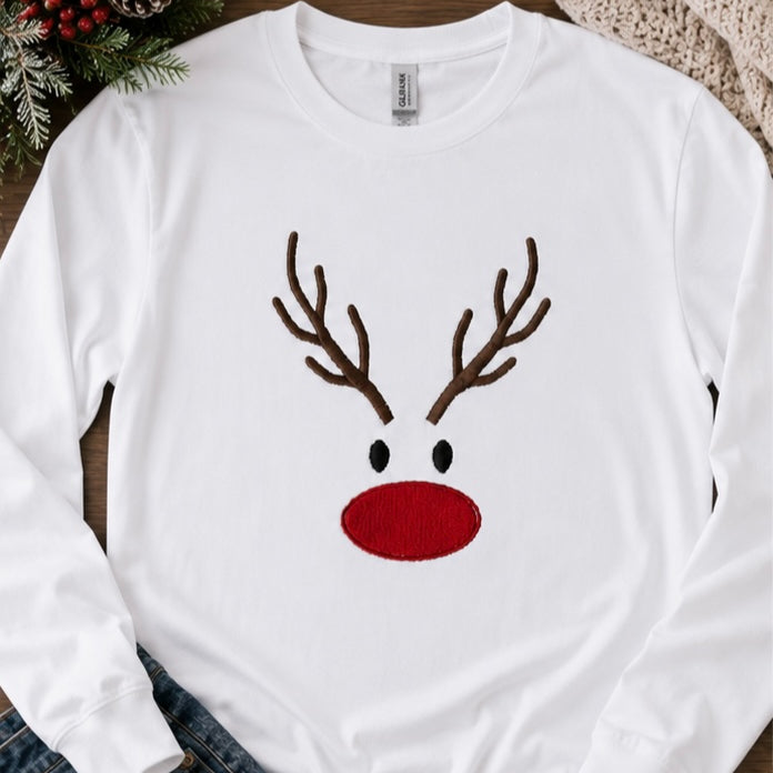 Embroidered Reindeer Hoodie, Christmas Top