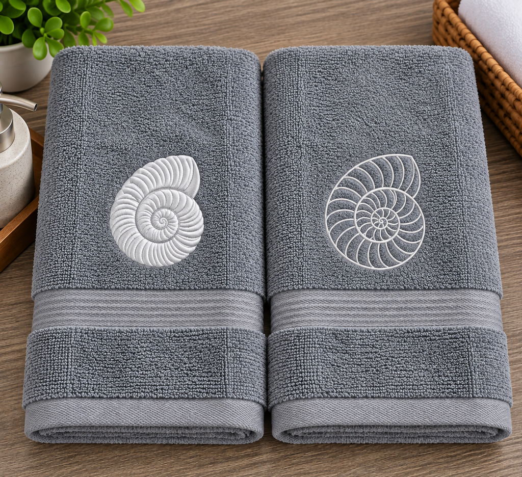 Coastal Shell Embroidered Hand Towel Set | Customized Bath Hand Towels