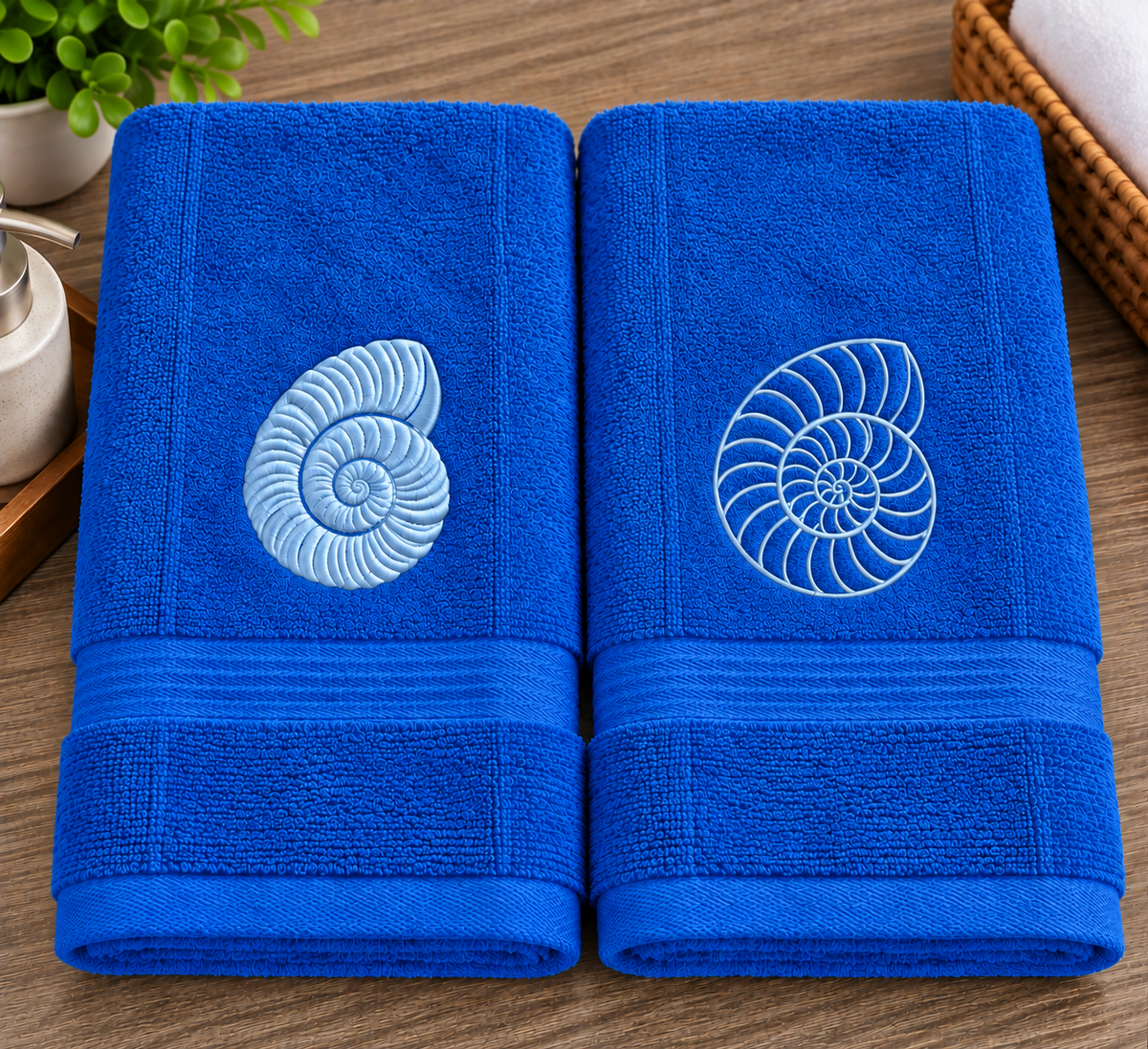 Coastal Shell Embroidered Hand Towel Set | Customized Bath Hand Towels