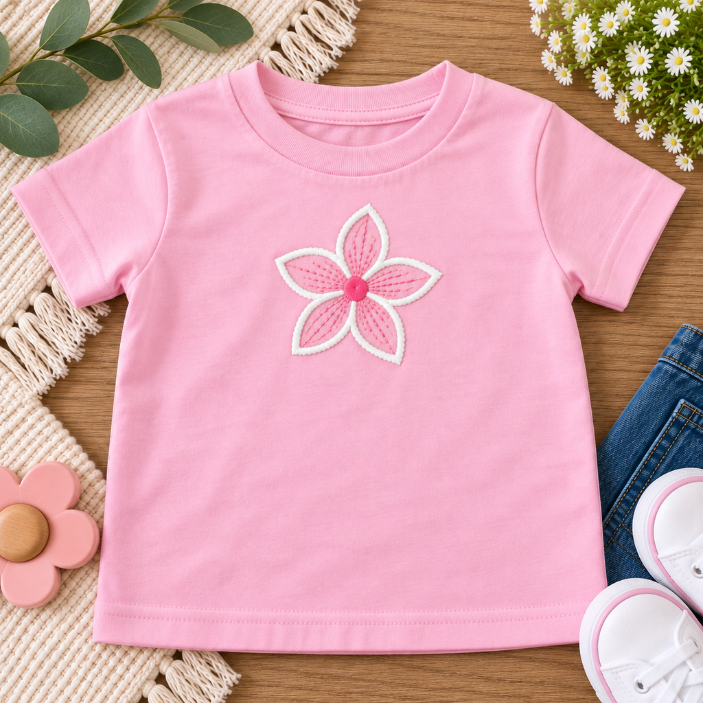 Pink Floral Baby Bodysuit | Embroidered Flower Onesie