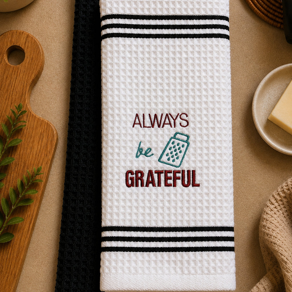 "Always Be Grateful" Kitchen Towel | Embroidered Kitchen Towel Set