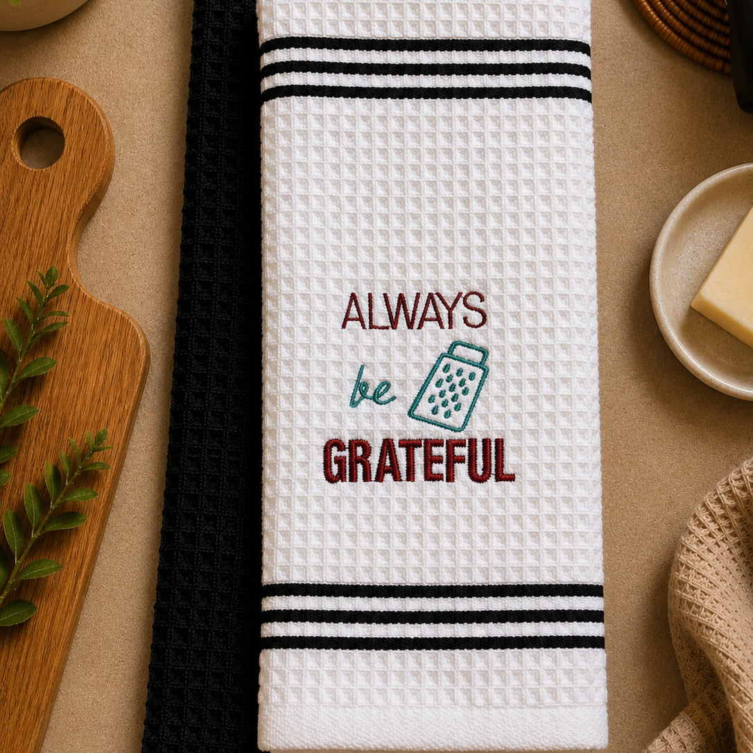 "Always Be Grateful" Kitchen Towel | Embroidered Kitchen Towel Set