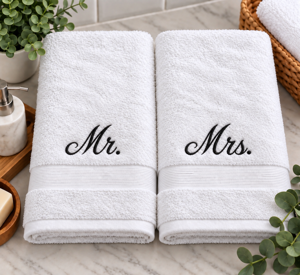 Mr and Mrs Embroidered Towel Set