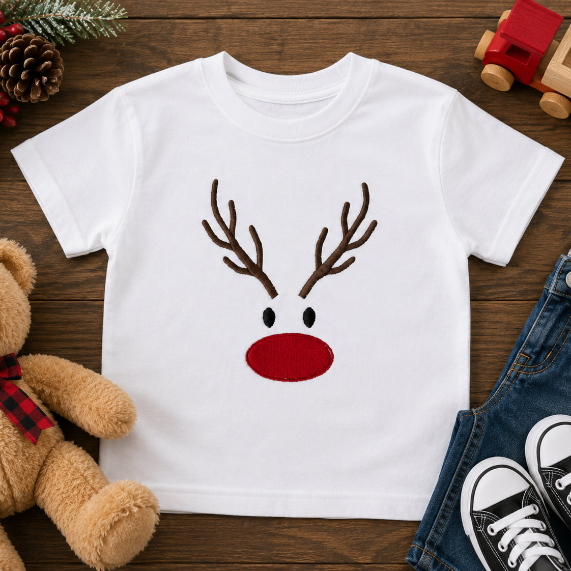 Kids Embroidered Reindeer Outfit, Christmas Baby Outfit