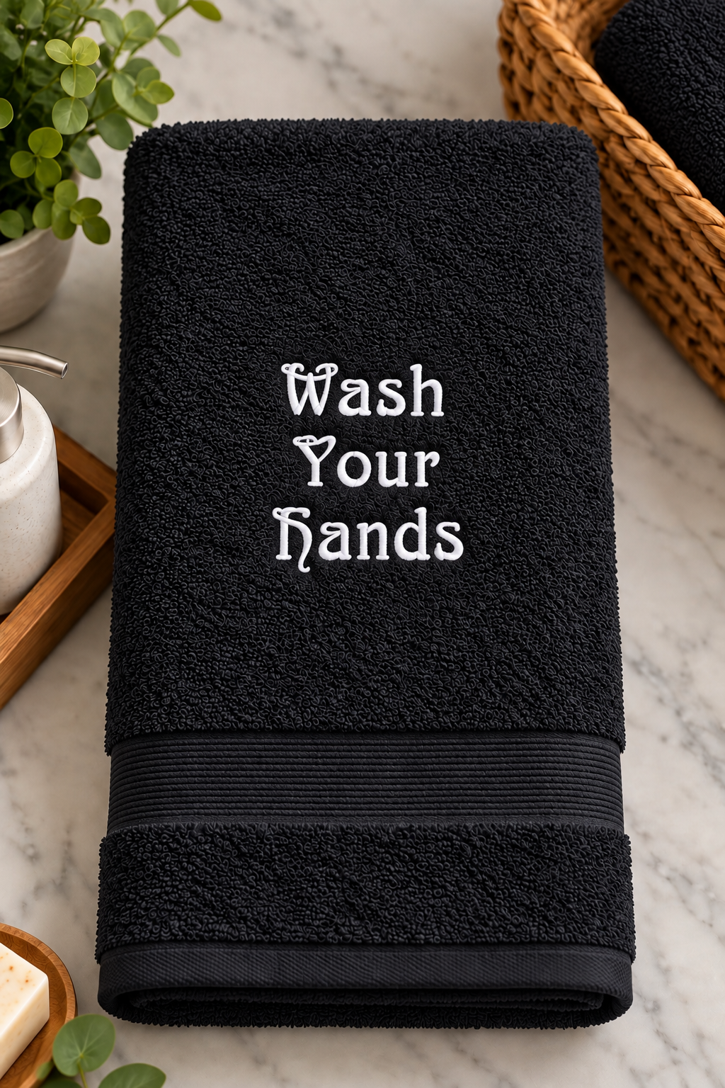 Funny Bathroom Hand Towel | Wash Your Hands Embroidered Towel