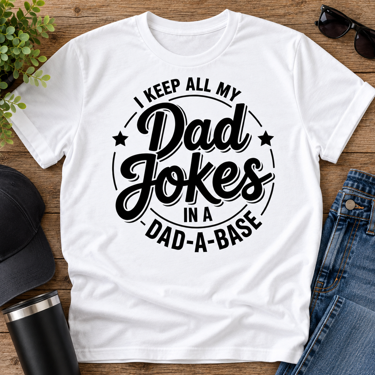 Funny Dad Shirt, I Keep All My Dad Jokes in a Dad-A-Base T-Shirt