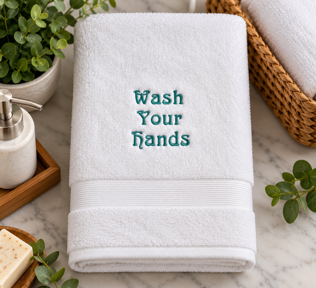 Funny Bathroom Hand Towel | Wash Your Hands Embroidered Towel