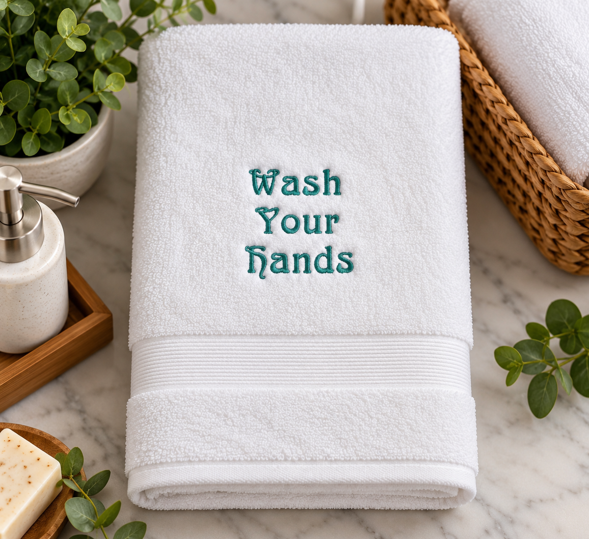 Funny Bathroom Hand Towel | Wash Your Hands Embroidered Towel
