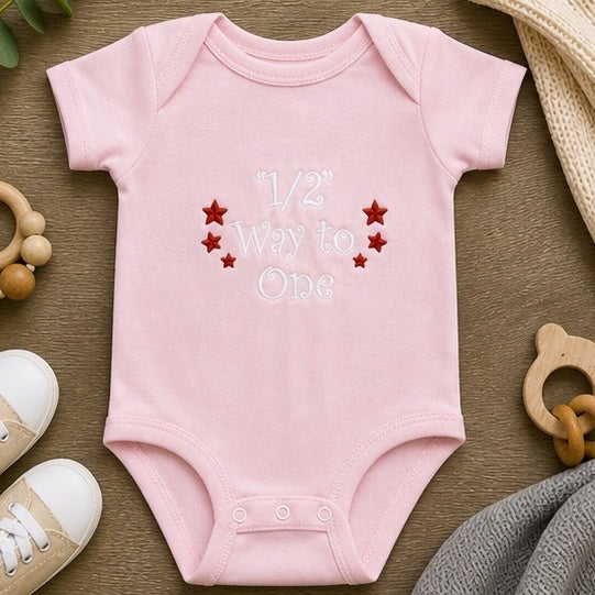 "Halfway to One" Embroidered Baby Outfit | 6 Month Milestone