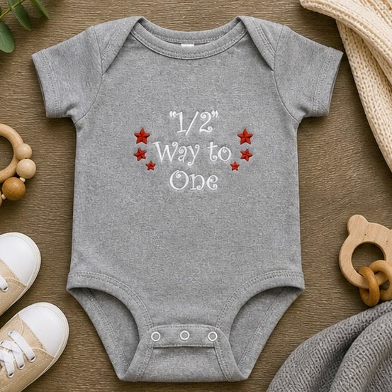 "Halfway to One" Embroidered Baby Outfit | 6 Month Milestone