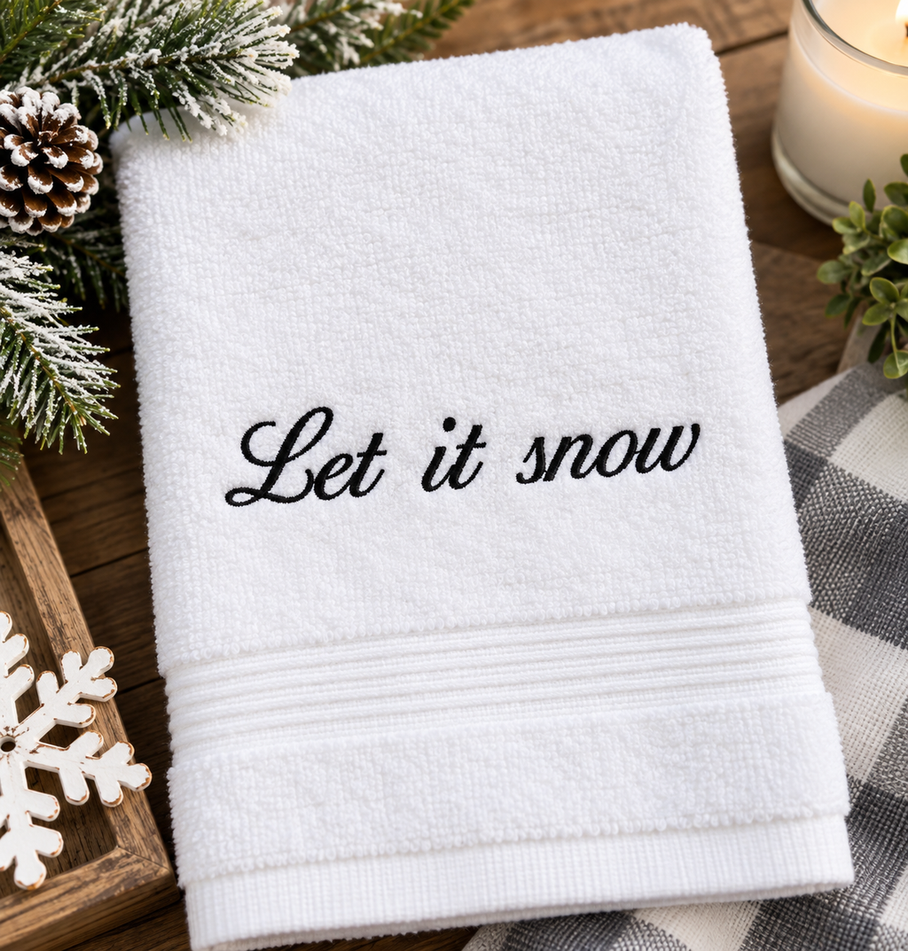 Let It Snow Embroidered Towel Set | Christmas Hand Towels