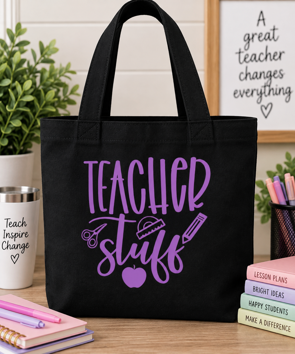 Teacher Stuff Printed Tote Bag | Teacher Appreciation Gift
