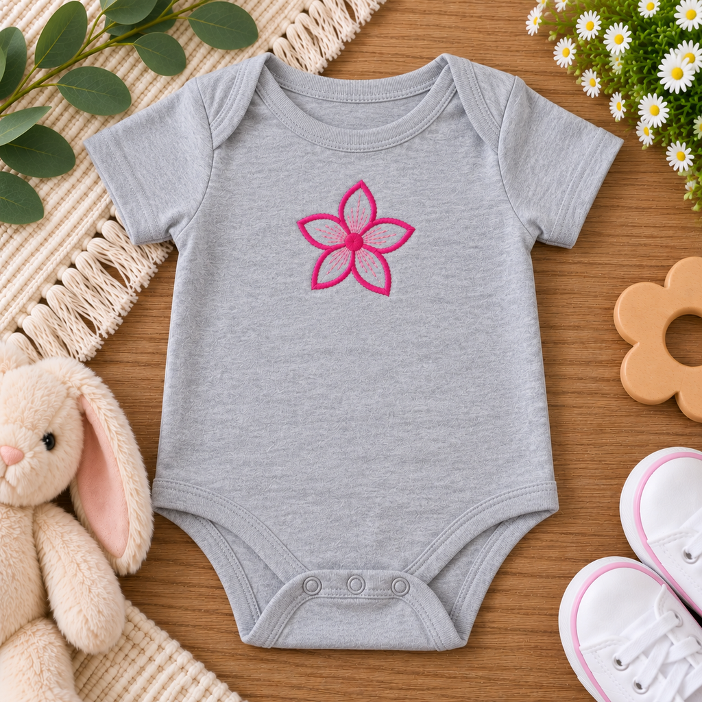 Pink Floral Baby Bodysuit | Embroidered Flower Onesie