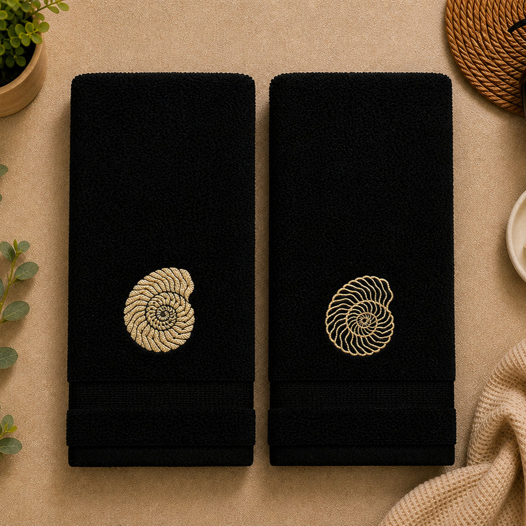Coastal Shell Embroidered Hand Towel Set | Customized Bath Hand Towels