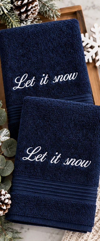 Let It Snow Embroidered Towel Set | Christmas Hand Towels