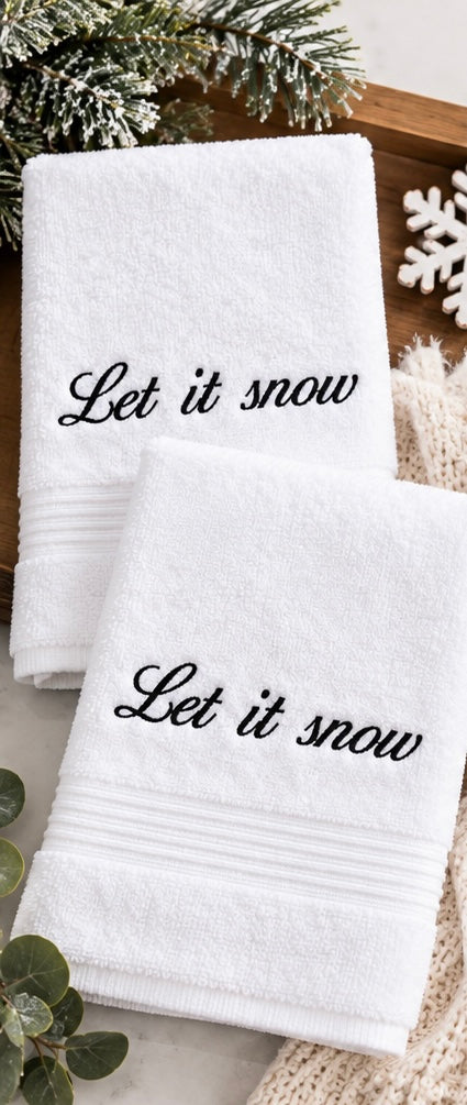 Let It Snow Embroidered Towel Set | Christmas Hand Towels