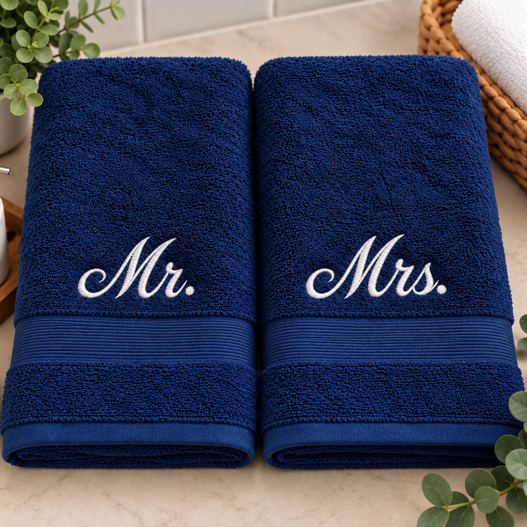 Mr and Mrs Embroidered Towel Set