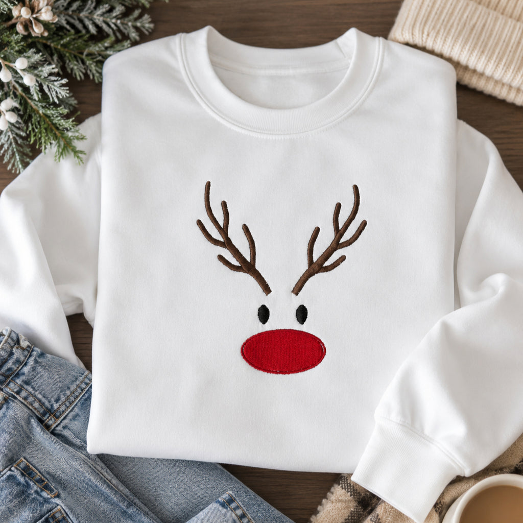 Embroidered Reindeer Hoodie, Christmas Top