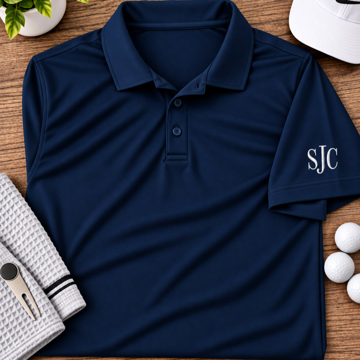 Personalized Polo Shirt with Embroidered Initials on Sleeve | Custom Monogram Polo