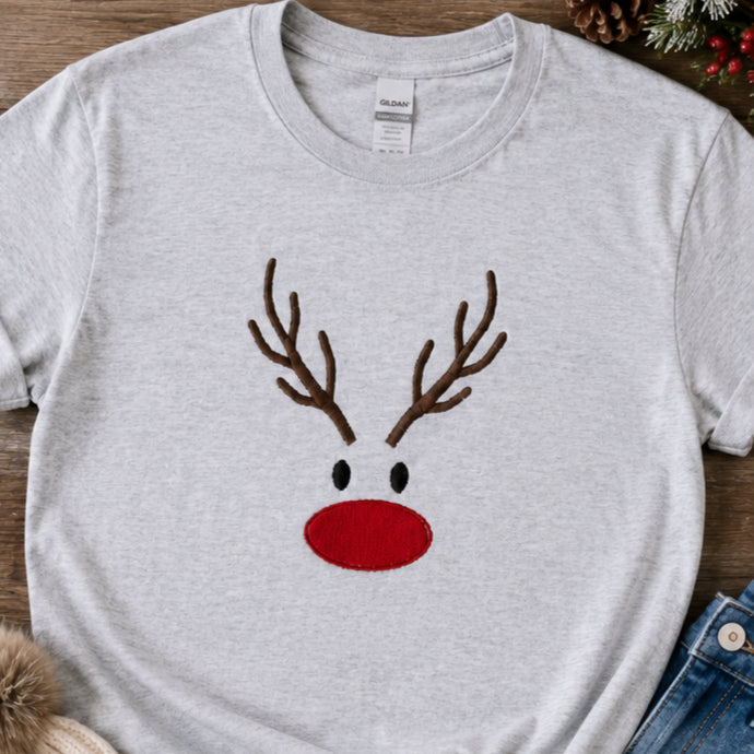Embroidered Reindeer Hoodie, Christmas Top