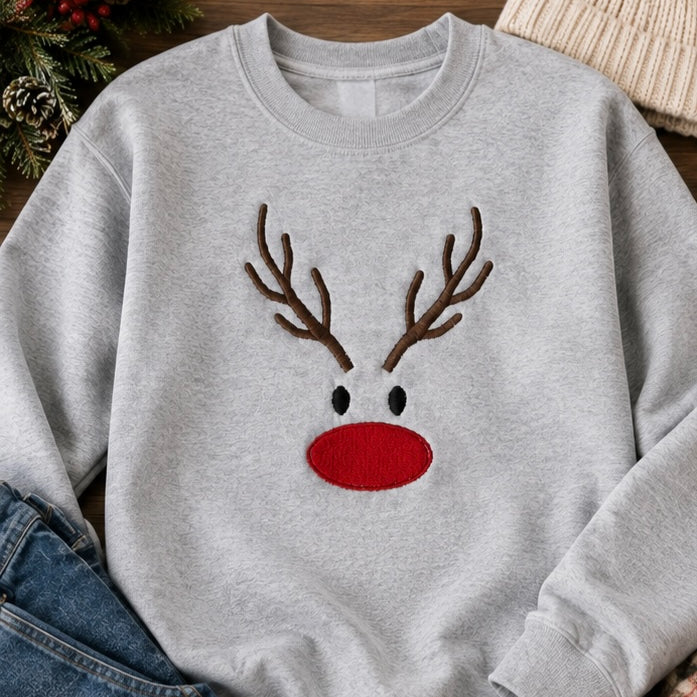 Embroidered Reindeer Hoodie, Christmas Top