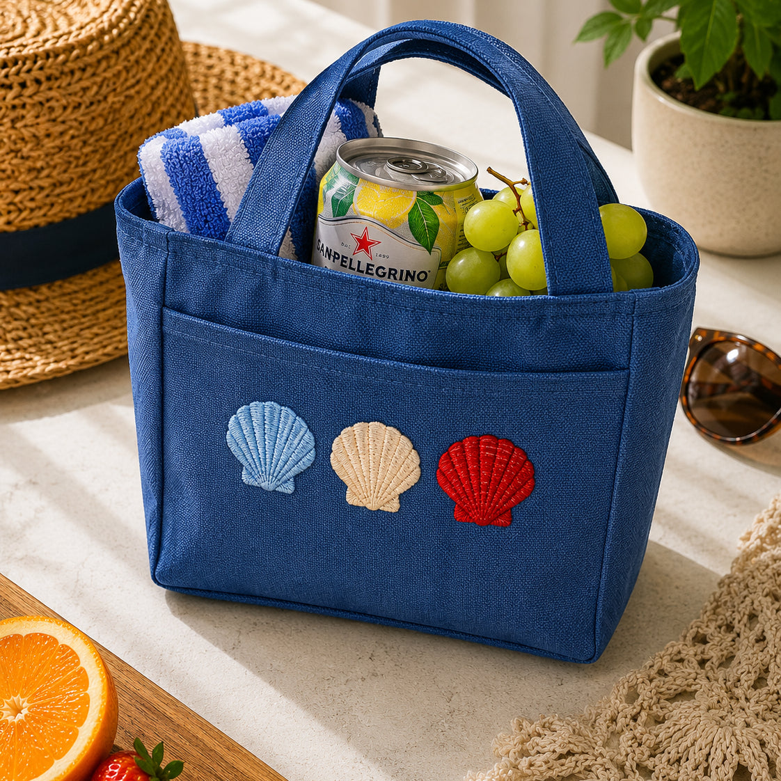 Seashell Embroidered Beach Cooler Bag