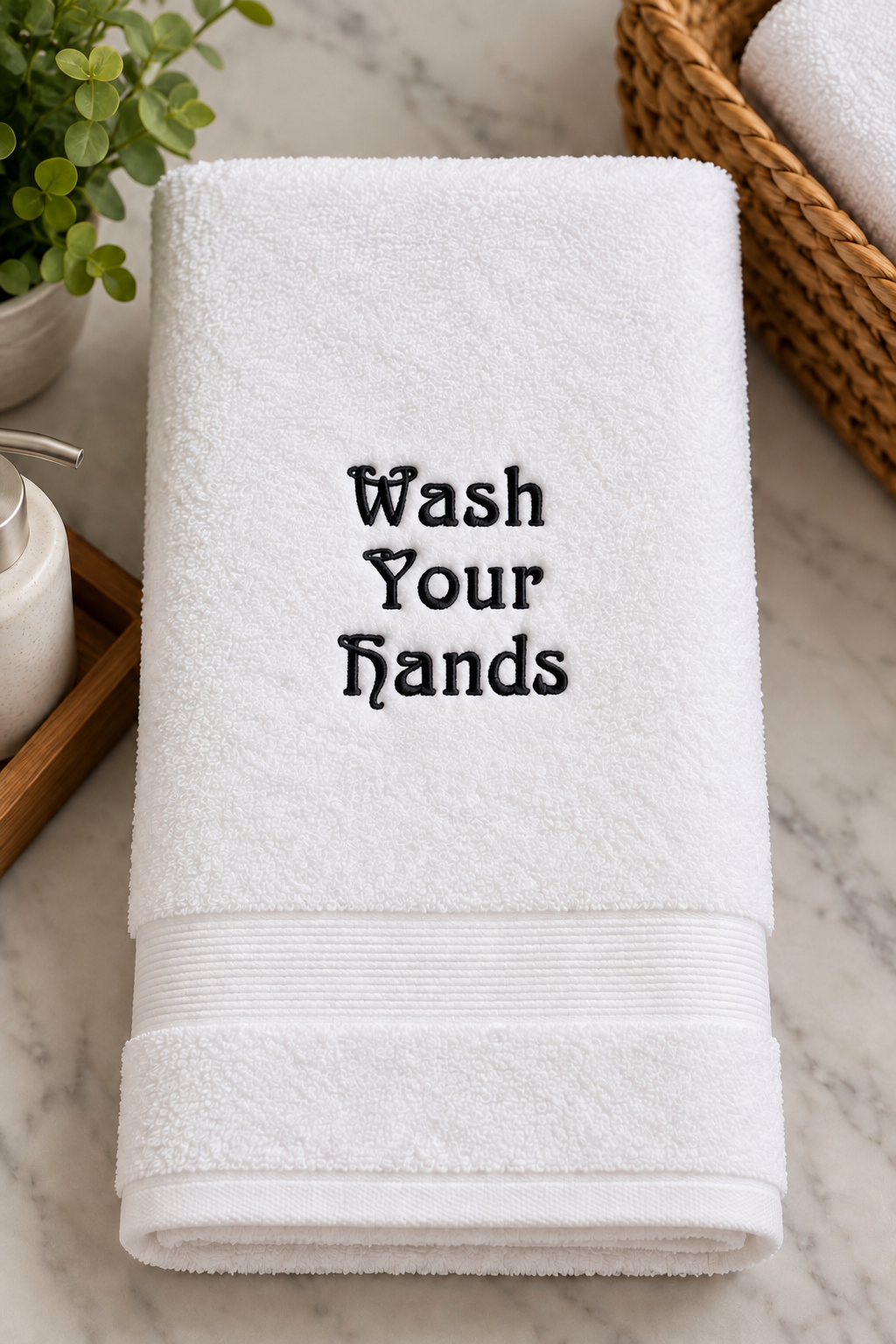 Funny Bathroom Hand Towel | Wash Your Hands Embroidered Towel
