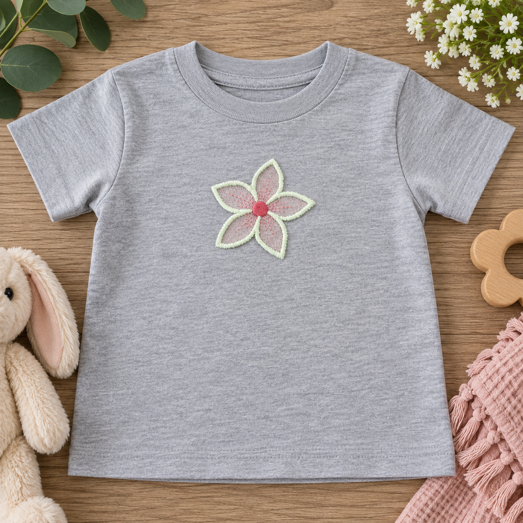 Pink Floral Baby Bodysuit | Embroidered Flower Onesie