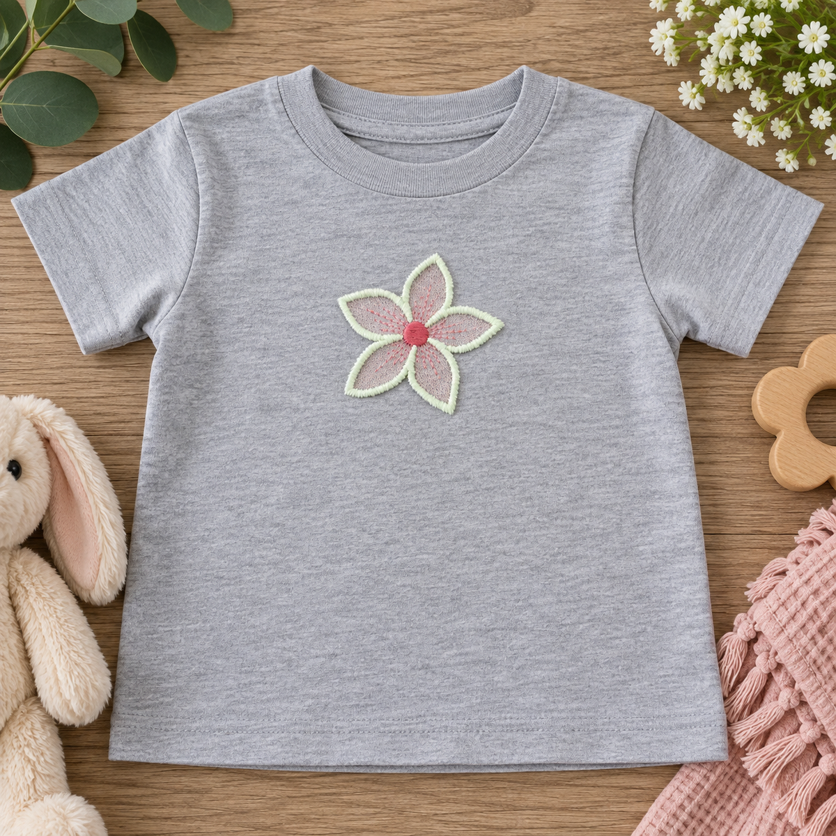 Pink Floral Baby Bodysuit | Embroidered Flower Onesie